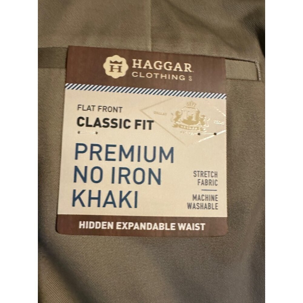 Haggar Mens Classic Fit Flat Front Premium No Iron Khaki Pants 38W X 31L NWT